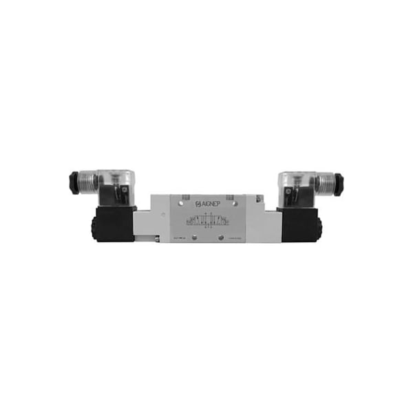 Alpha Technologies Aignep USA 5/3 Pres. Cntr Dbl Solenoid Vlv, Pilot Spr Cntred 1/8 NPTF, 12V DC/3W Coil, LED Conn. 01VS07PC02N0102 - main